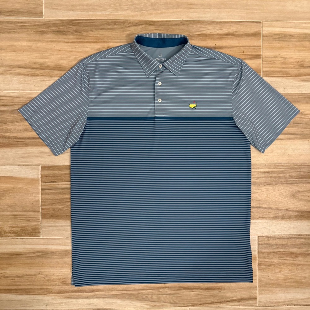 Masters Tech Golf Polo Shirt Mens Large Blue Grey Striped Short Sleeve